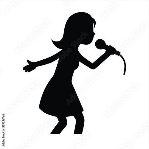 silhouette of a girl singing, microphone