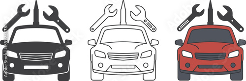 Auto repair shop service logo design vector illustration with car and wrench for mechanic business vector illustration