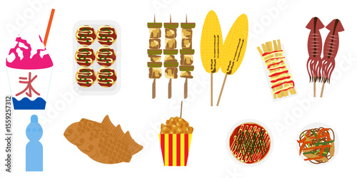 vector set of Festival foods in japan.