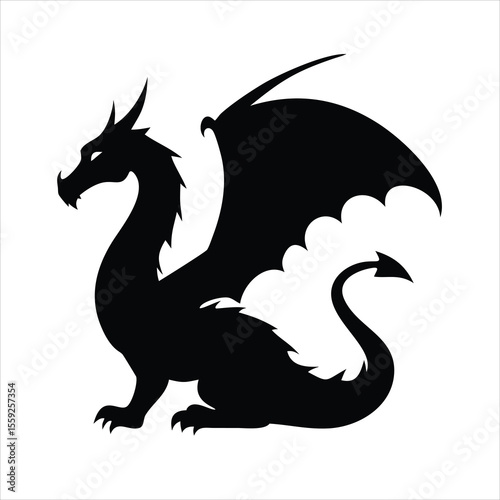 A sleek vector illustration of a formidable black and white dragon