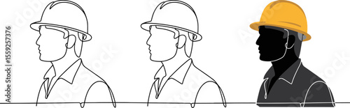 Construction worker continuous line art vector illustration with hard hat and safety equipment vector illustration