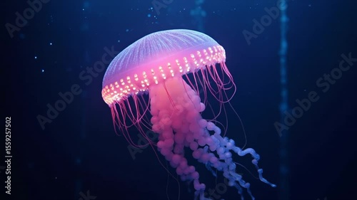 Jellyfish and Marine Wildlife in the Underwater Ocean Aquarium Pink Medusa