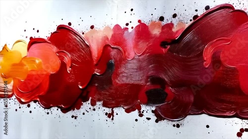 Abstract Red and Orange Oil Brushstrokes on White Background Video Animation