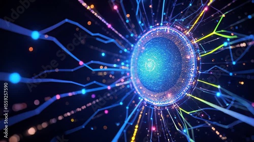 Digital Nanotechnology and Plasma Energy in a Luminous Science Ball on a Black Backdrop Futuristic Blue Glow