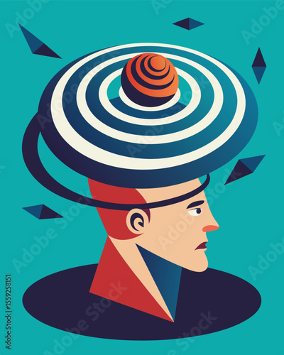 The once clear and sharp thoughts were now distorted and warped circling down the spiral of brainwashing.. Vector illustration