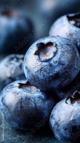 Fresh Blueberries Displayed Closely Showing Texture and Color on a Soft Blurr...