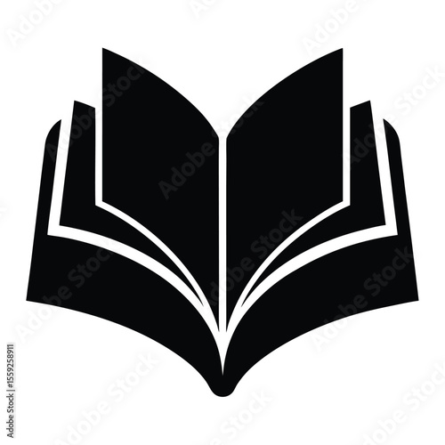 Open Book Icon Black and White Simple Design for Education, Reading, and Knowledge