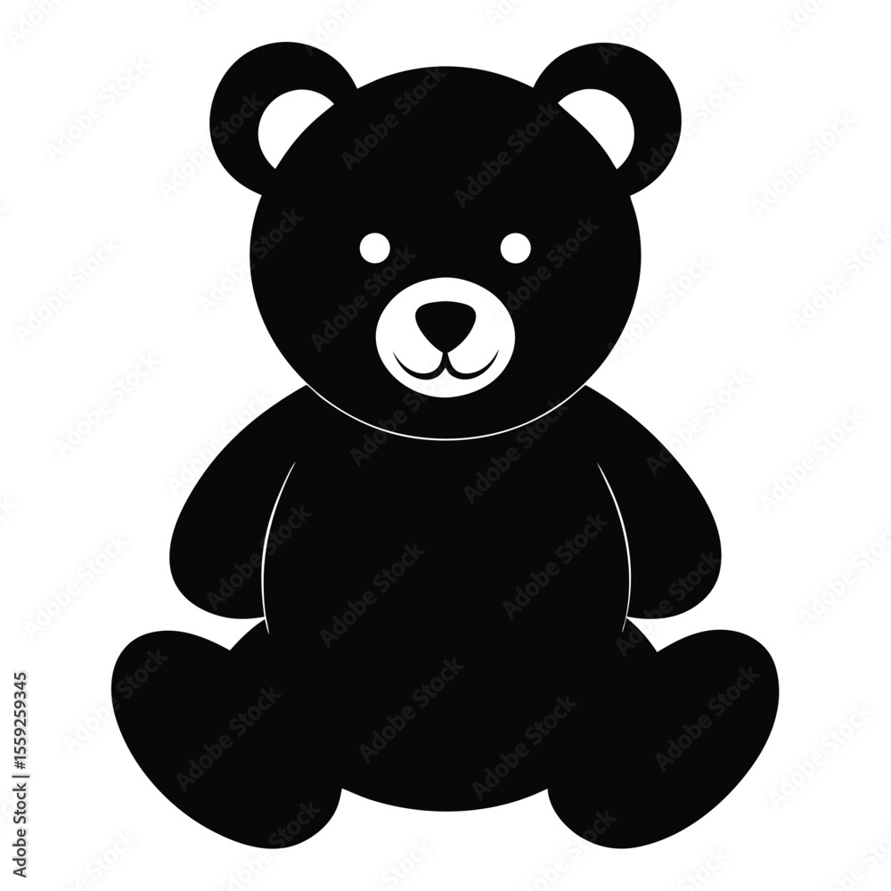 Fototapeta premium Adorable Black Teddy Bear Silhouette Cute Cartoon Illustration