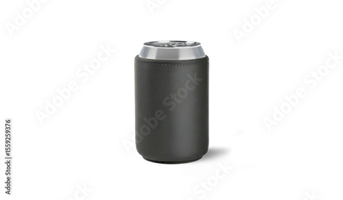 Blank black collapsible koozie with silver can mockup, ai generated