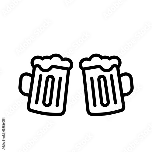 Two beer mugs with foam on a transparent background  