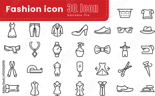 Fashion, Clothing Line Icons set. Editable Stroke collection. Pixel Perfect. For Mobile and Web. clothing, fashion, suit, jacket, elegance