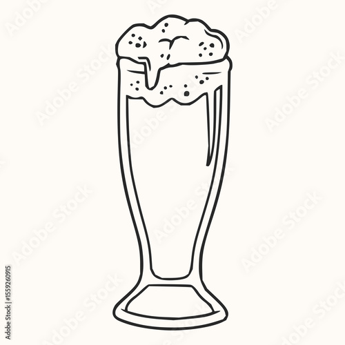 Minimilist illustration of a tall glass filled with a frothy beverage and small dark specks on top of the foam vector