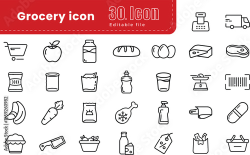 grocery icon set vector collection. Thin line editable stroke Outline icons collection. Modern simple vector icon for your design. grocery icon vector. 
