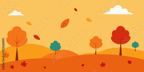 autumn landscape with trees and leaves