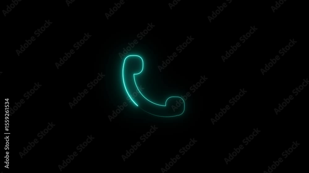Neon call icon voice animation on black background Call icon with icon incoming concept. Incoming call ring icon background Technology phone calling icon animation.