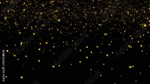 low Motion Golden Particle Cloud Animation Loop on Pure Black Background in 4K with Uniform Soft Glowing Sparkles Floating Gently for Seamless Magical Fantasy, Festive Overlay with Calm Ambient Drift