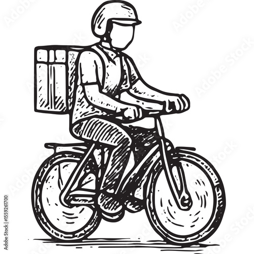 Sketch of a courier delivering packages by bicycle