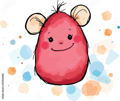 Watercolor Cartoon Potato-Mouse with Blue and Orange Splashes