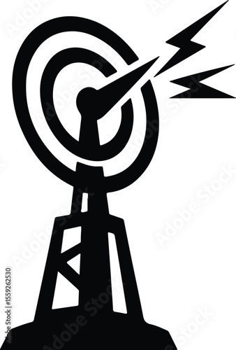 Silhouette communication tower emitting signal with lightning bolts vector Illustrator