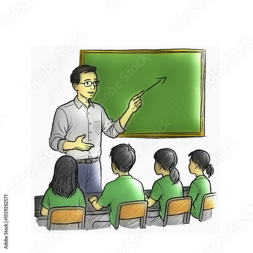 Teacher instructing students in class.