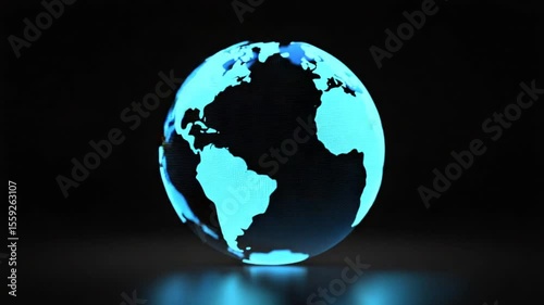 Futuristic Illuminated Earth Globe Rotating Against a Black Background, Abstract Concept