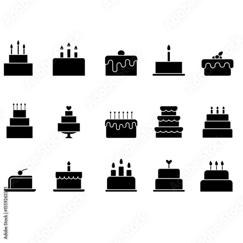 Cake icon vector set. dessert illustration sign collection. sweet symbol. Birthday logo. Bakery web icons.