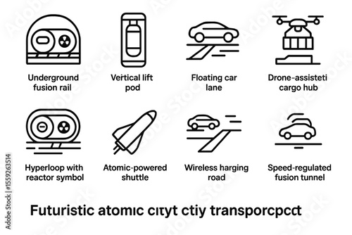 Futuristic urban transport icons with innovative technology concepts