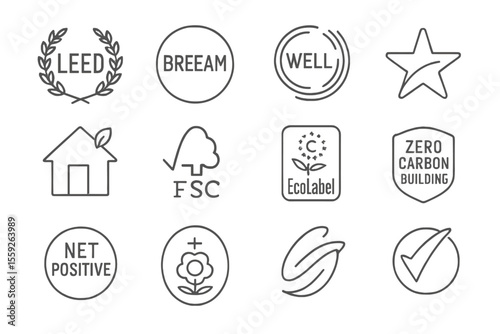 Environmental certification symbols for sustainable buildings and products