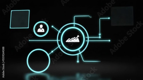 Business analysis and progress visualization with glowing futuristic graphical elements