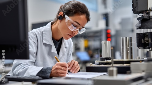 Young hispanic female scientist conducting research in laboratory