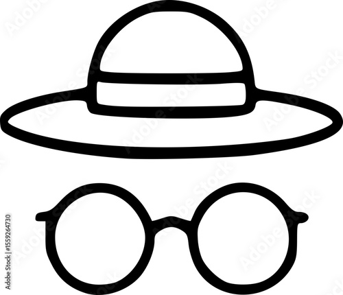 Sun Hat and Sunglasses Outline Icon