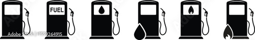 Fuel pump icon set. Gas station, Petrol pump icon signs isolated on transparent background. Refuel symbol suitable for energy, industry, and vehicle graphic design. Vector illustration.
