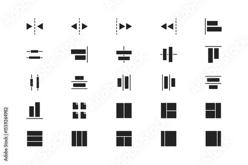 Set of UI Layout and Alignment Line Icons for Web and App Design black solid style