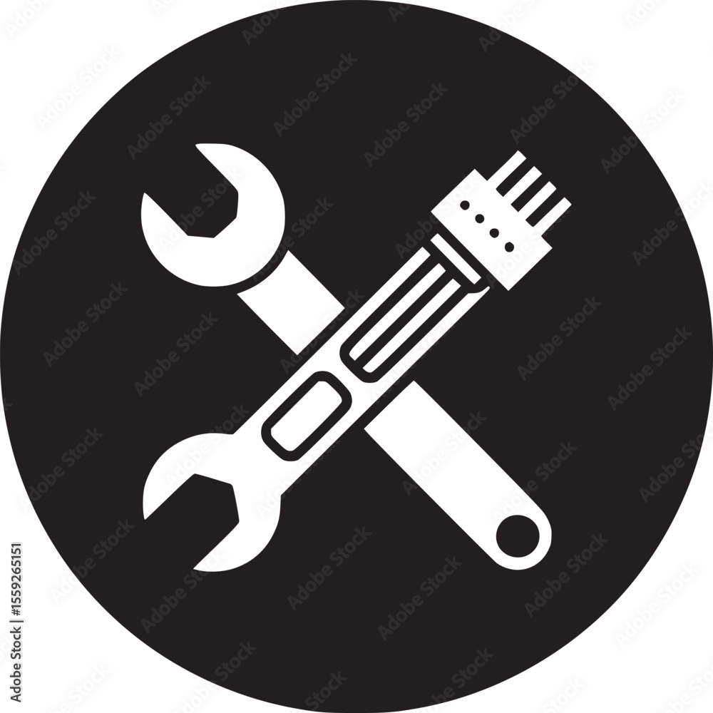 Fototapeta premium Industrial tools, wrench, pliers, repair icon, black and white, graphic symbol