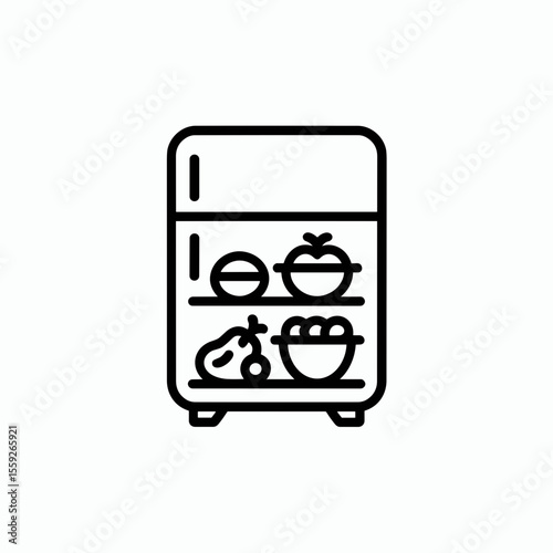 Simple line drawing of fridge with vegetables and fruits inside  