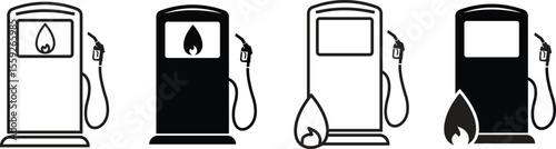 Fuel pump icon set. Gas station, Petrol pump icon signs isolated on transparent background. Refuel symbol suitable for energy, industry, and vehicle graphic design. Vector illustration.