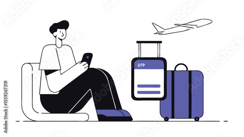 Adobe Illustrator Artwork of OTP Received for Air Ticket Confirmation
Vector Illustration Showing Mobile OTP Notification for Flight Booking
