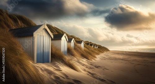 On the beach of the Wadden Island of Texel, Netherlands, there are beach houses