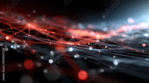Digital network: abstract red and white light connection on dark background