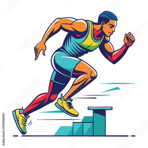 Football player silhouette & Stylized Sprinter Starting Block Illustration for Sports Branding