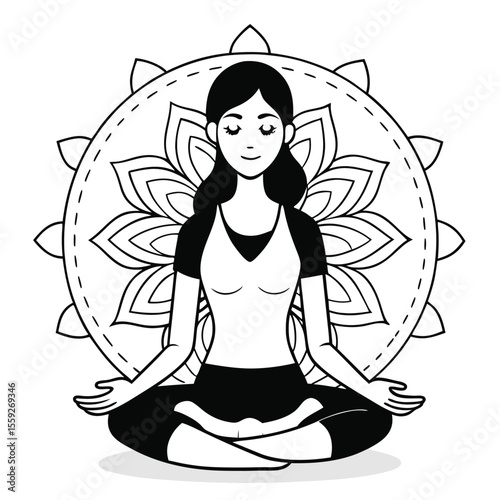 Girl in yoga position / Yoga Woman Peaceful Pose Line Art Vector