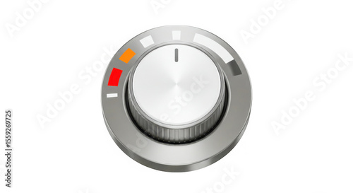 Modern metallic rotary dial with temperature indicator isolated on transparent background