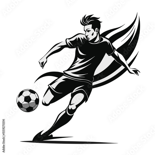 Soccer Player Silhouette & Energetic Football Kick SVG Abstract Line Sport Vector
