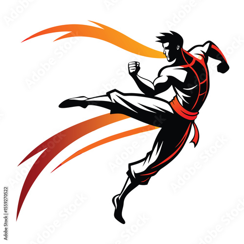 Vector illustration of a dancing couple / Martial Arts Kick SVG | Dynamic Brush Style Vector