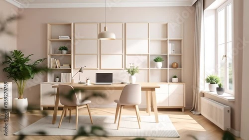 Wallpaper Mural Serene Home Office Ambiance with Minimalist Design and Natural Light Interior Torontodigital.ca