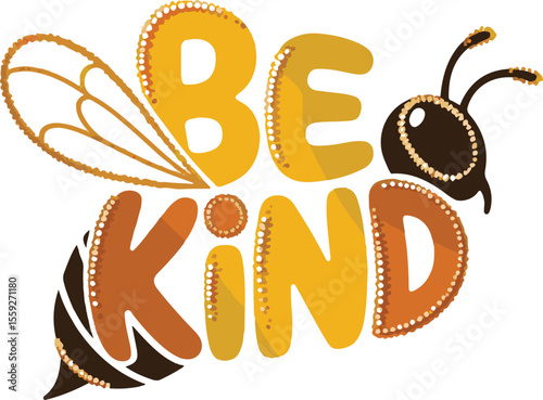 Be Kind bee with wings and antennae insect text