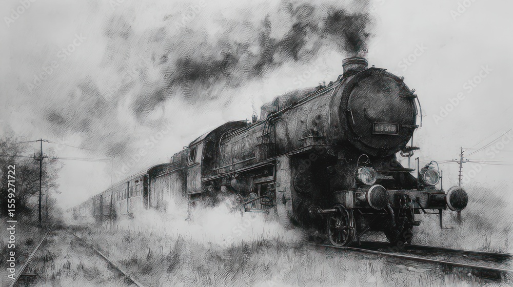 Fototapeta premium Vintage steam train in motion