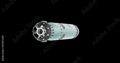Torpedo, underwater ranged weapon rotating animation, seamlessly loopable. 3D rendering isolated on transparent background