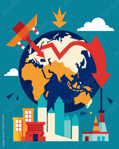 A country heavily dependent on one export product sees its economy suffer when demand for that product decreases in the global market leading to trade imbalances and potential. Vector illustration