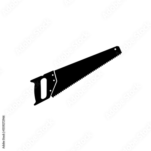 Black hand saw in vector silhouette. Carpentry and woodworking, building, manual labor and craftsmanship concept	